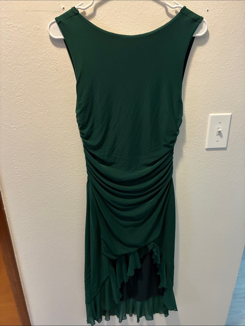 Sleeveless Forest Green High-Low Ruched Dress